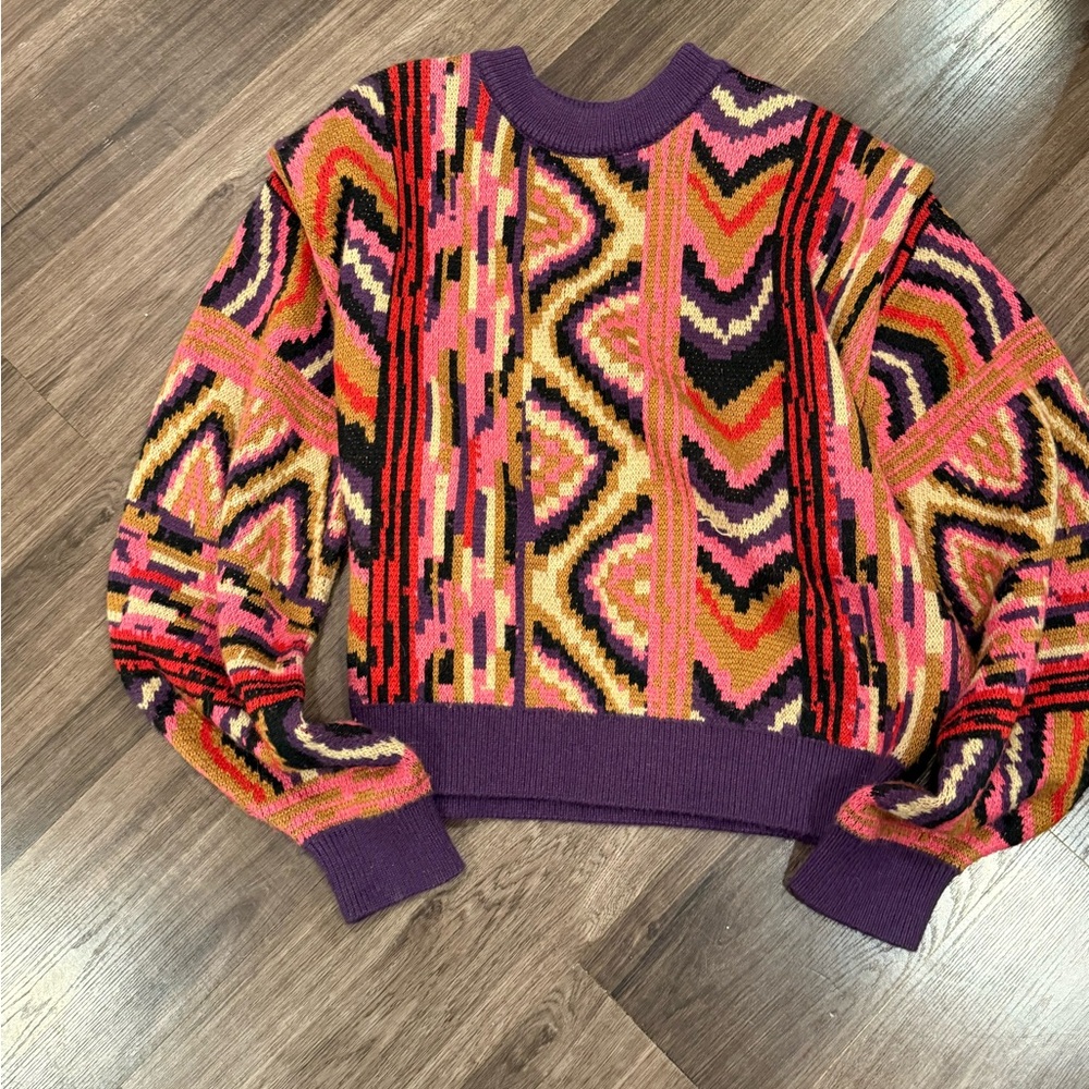 Farm Rio Vibrant Multicolor Geometric Sweater